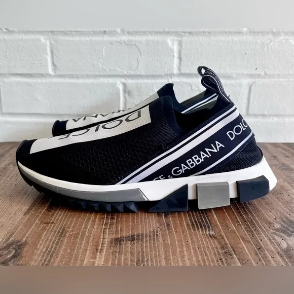 CERTIFIED AUTHENTIC Dolce &amp; Gabbana Sorrento Black and White Slip-On Sneakers