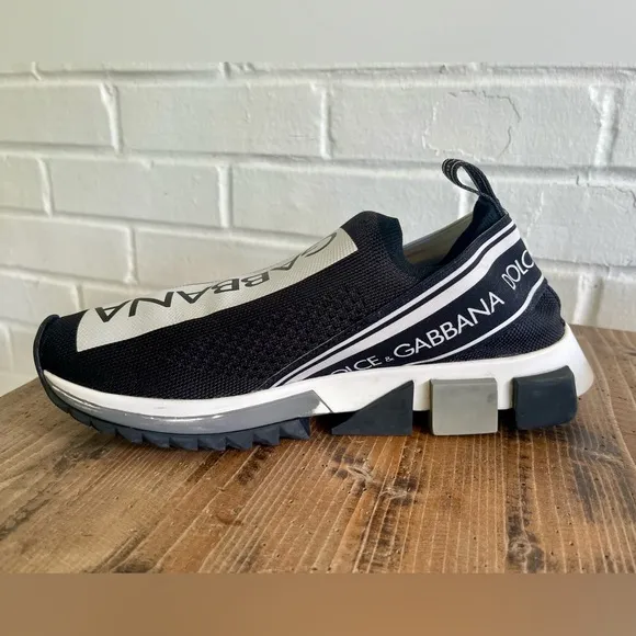 CERTIFIED AUTHENTIC Dolce &amp; Gabbana Sorrento Black and White Slip-On Sneakers