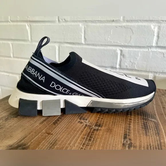 CERTIFIED AUTHENTIC Dolce &amp; Gabbana Sorrento Black and White Slip-On Sneakers
