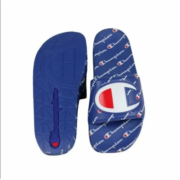 Champion IPO Repeat Slides Blue White Sandals Flip Flops