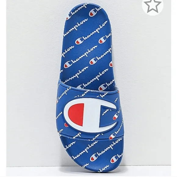 Champion IPO Repeat Slides Blue White Sandals Flip Flops