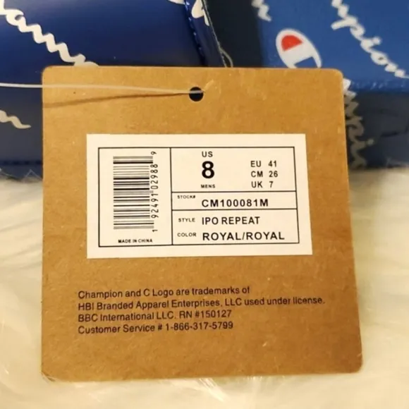 Champion IPO Repeat Slides Blue White Sandals Flip Flops