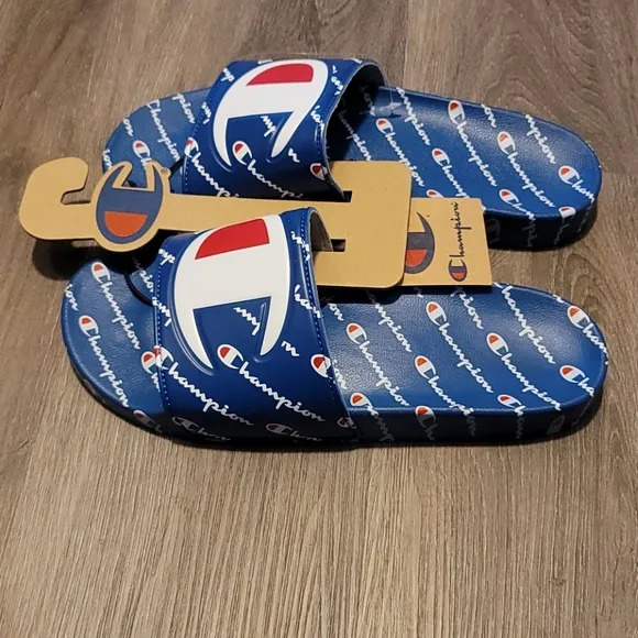 Champion IPO Repeat Slides Sandals Blue White Red