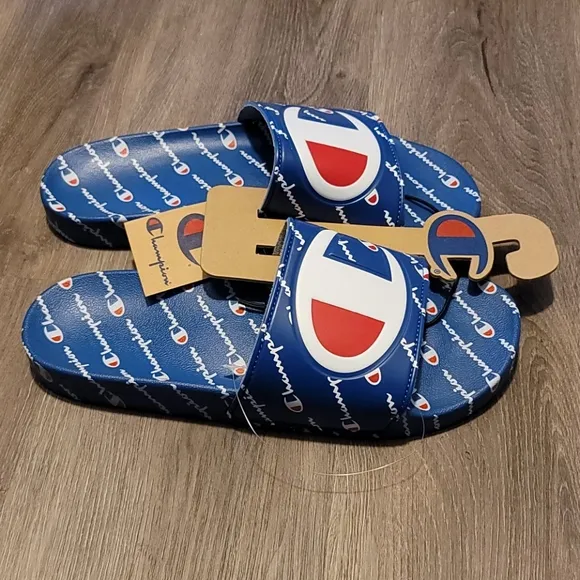 Champion IPO Repeat Slides Sandals Blue White Red