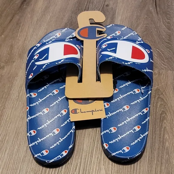 Champion IPO Repeat Slides Sandals Blue White Red