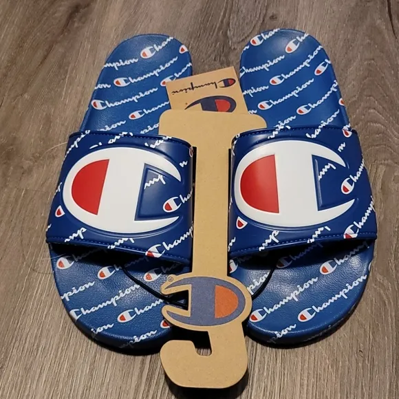 Champion IPO Repeat Slides Sandals Blue White Red