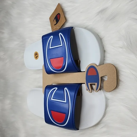Champion IPO Royal White Slides Sandals Flip Flops