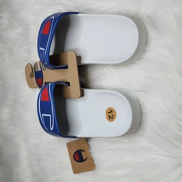 Champion IPO Royal White Slides Sandals Flip Flops