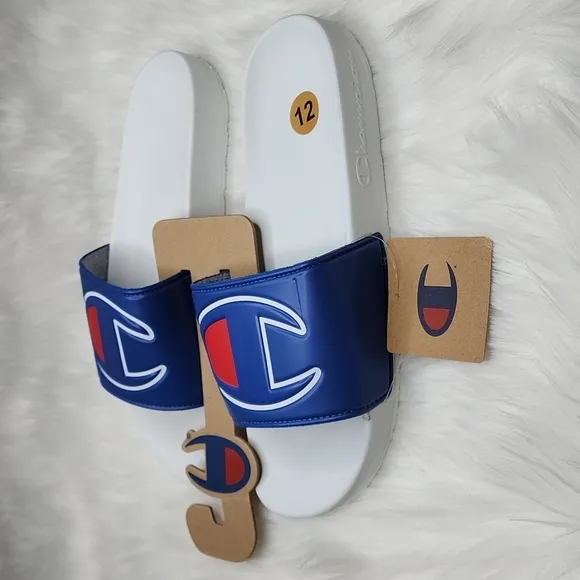 Champion IPO Royal White Slides Sandals Flip Flops