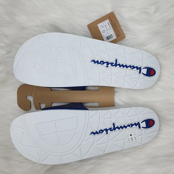 Champion IPO Royal White Slides Sandals Flip Flops