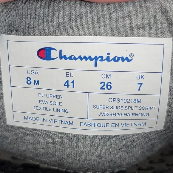 Champion Super Slide Split Script Logo Black Red Flip Flops