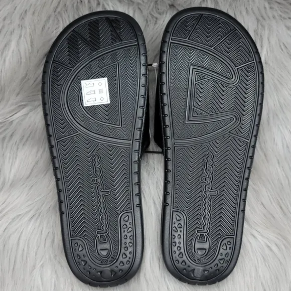 Champion Super Slide Split Script Logo Black Red Flip Flops