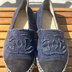 CHANEL Blue and Black Espadrilles with Iconic CC Logo