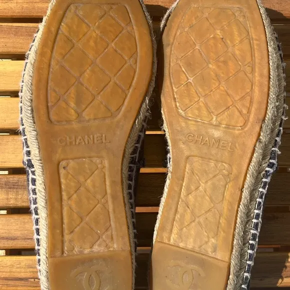 CHANEL Blue and Black Espadrilles with Iconic CC Logo