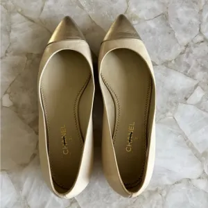 Chanel Cream Flats with Gold Pointed Toe Cap