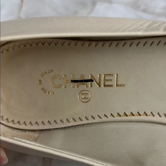 Chanel Cream Flats with Gold Pointed Toe Cap