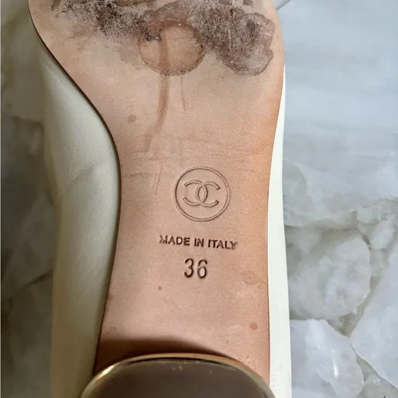 Chanel Cream Flats with Gold Pointed Toe Cap