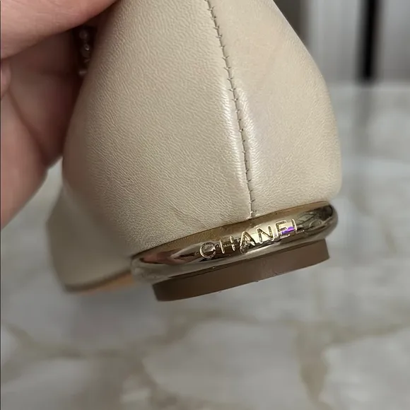 Chanel Cream Flats with Gold Pointed Toe Cap