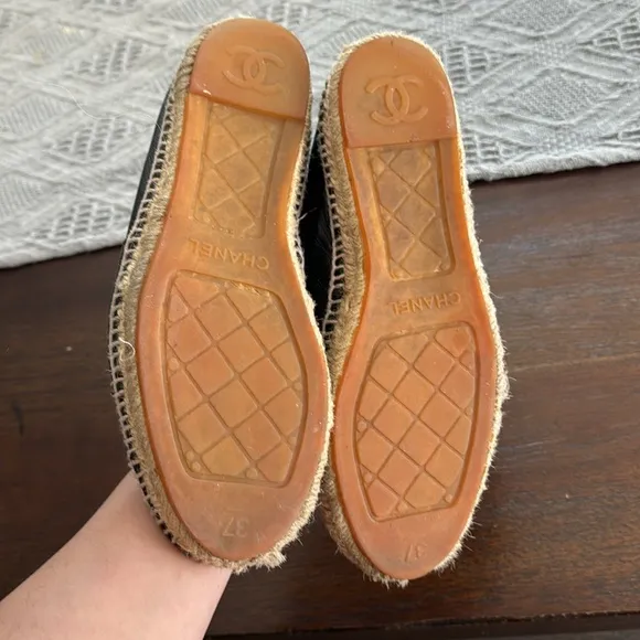 Chanel Espadrilles 37 Black Leather