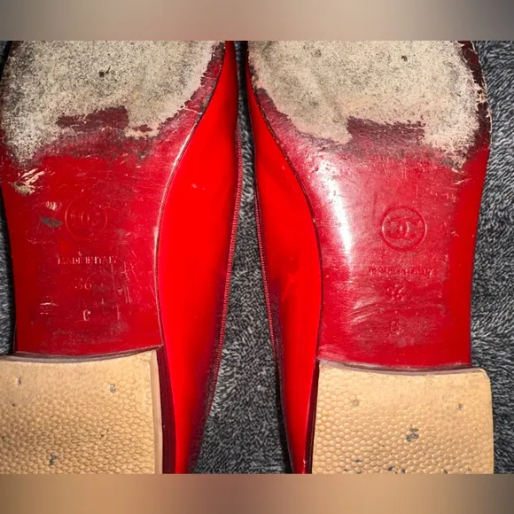 Chanel Red Leather Ballet Flats