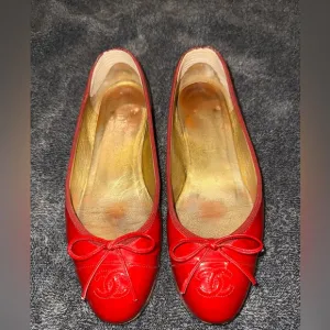 Chanel Red Leather Ballet Flats