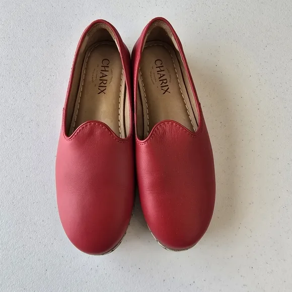 Charix Red Ship On Flats Leather Womens 7 Comfy Balletcore