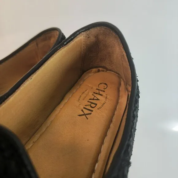 Charix Wild Black Leather Slip On Comfort Loafer Flats Size 38 or 8