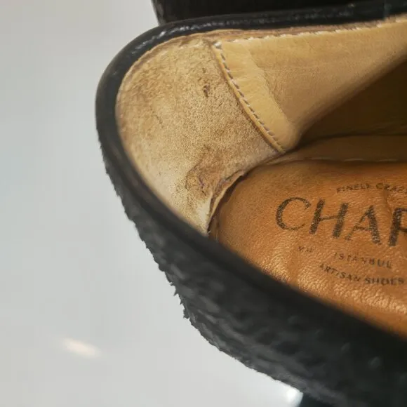 Charix Wild Black Leather Slip On Comfort Loafer Flats Size 38 or 8