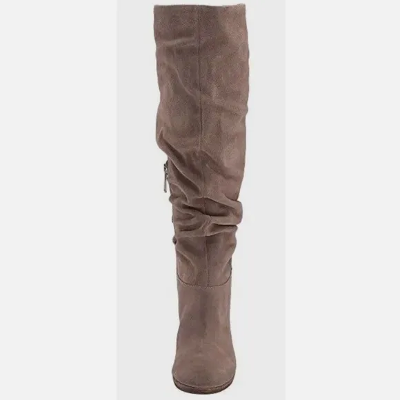 Charles David Helsinki Beige Slouched Knee High Suede Platform Wedge Boots 9.5