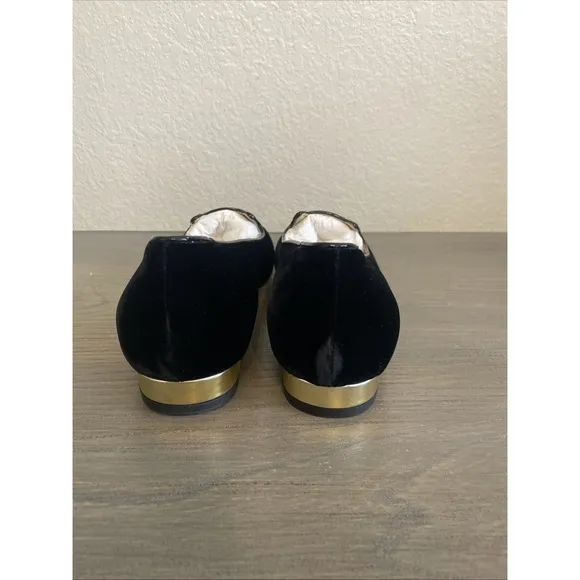 Charlotte Olympia Women's Ballet Flats Black Velvet Cat Slip On Loafer 39