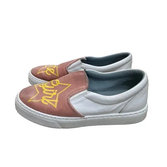 Chiara Ferragni &quot;baby pink&quot; embroidered velvet pink slip on sneakers size 39