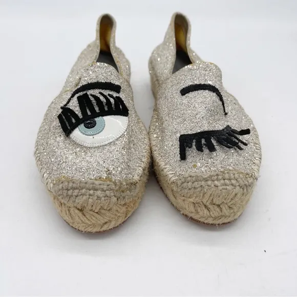 Chiara Ferragni Womens Flirting Glittered Espadrille Size 38 Slip-On Shoe