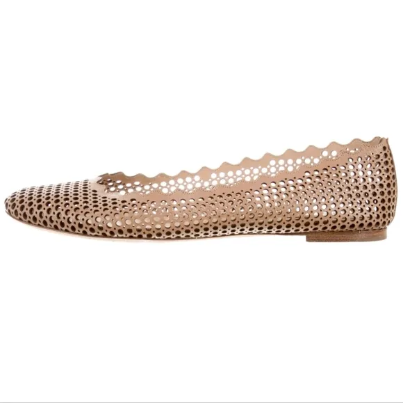 Chloé Lauren Perforated Tan Lasercut Braided Leather Ballet Flats Made Italy 6.5