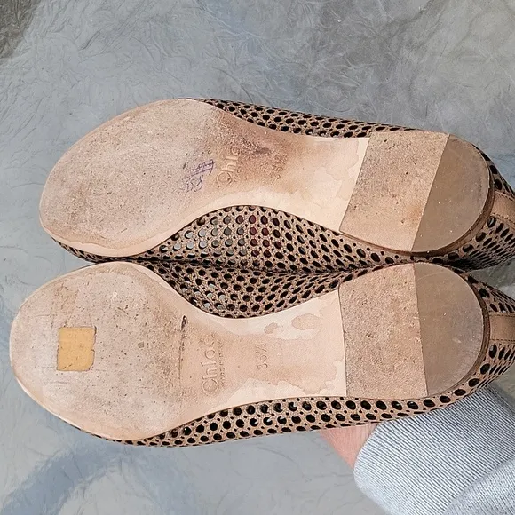 Chloé Lauren Perforated Tan Lasercut Braided Leather Ballet Flats Made Italy 6.5