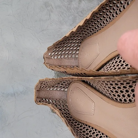 Chloé Lauren Perforated Tan Lasercut Braided Leather Ballet Flats Made Italy 6.5
