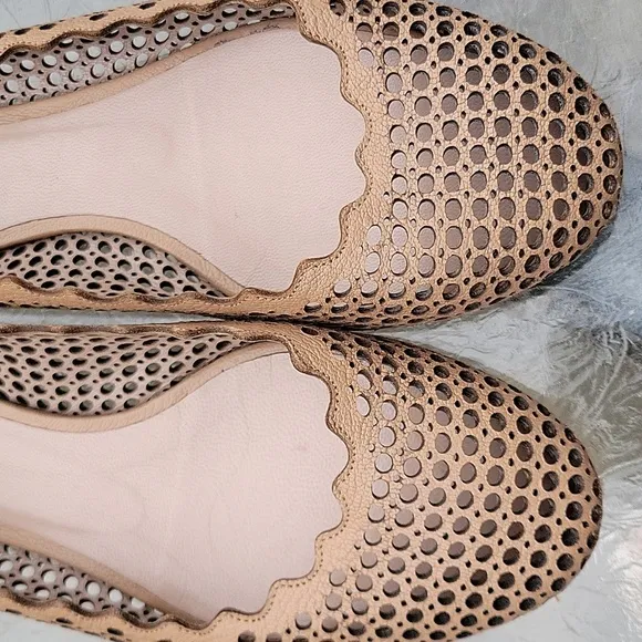 Chloé Lauren Perforated Tan Lasercut Braided Leather Ballet Flats Made Italy 6.5