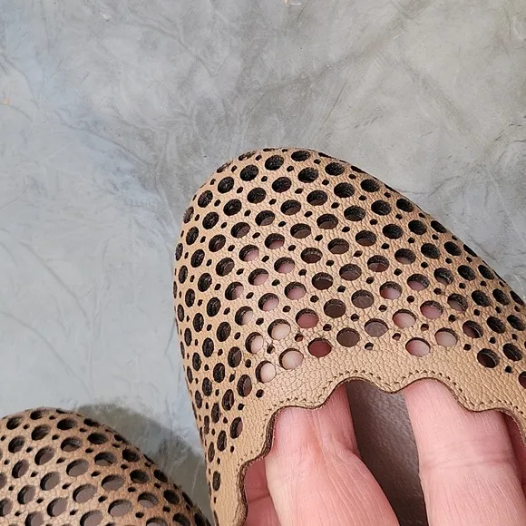 Chloé Lauren Perforated Tan Lasercut Braided Leather Ballet Flats Made Italy 6.5