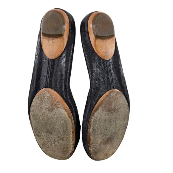 Chloe Black Leather Ballet Flats Women 9.5 Designer Coquette Career Wear Comfort