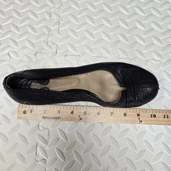 Chloe Black Leather Ballet Flats Women 9.5 Designer Coquette Career Wear Comfort