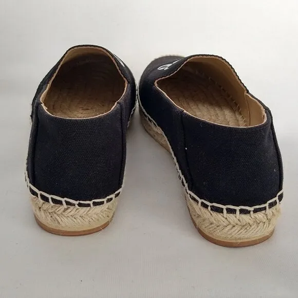 Chloe Size 38 Woody Canvas Leather Espadrilles Black White Wedge Italy