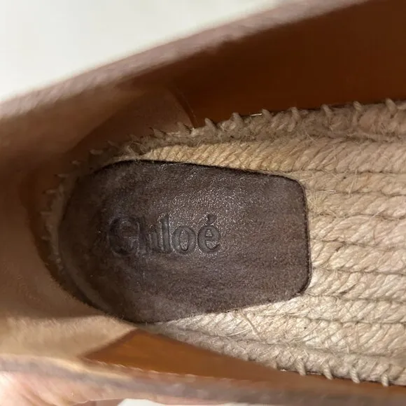 Chloe Suede Fringe Trim Accent Espadrilles Shoes Grey/Brown/Taupe Size 38