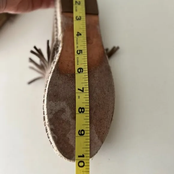 Chloe Suede Fringe Trim Accent Espadrilles Shoes Grey/Brown/Taupe Size 38