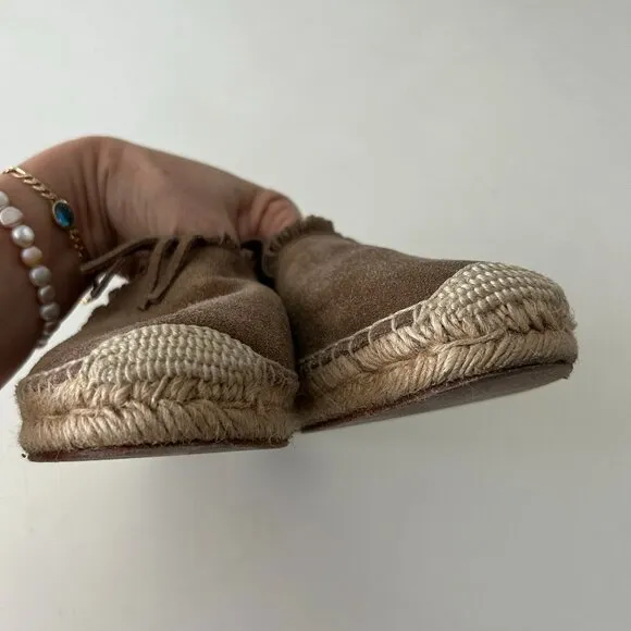 Chloe Suede Fringe Trim Accent Espadrilles Shoes Grey/Brown/Taupe Size 38