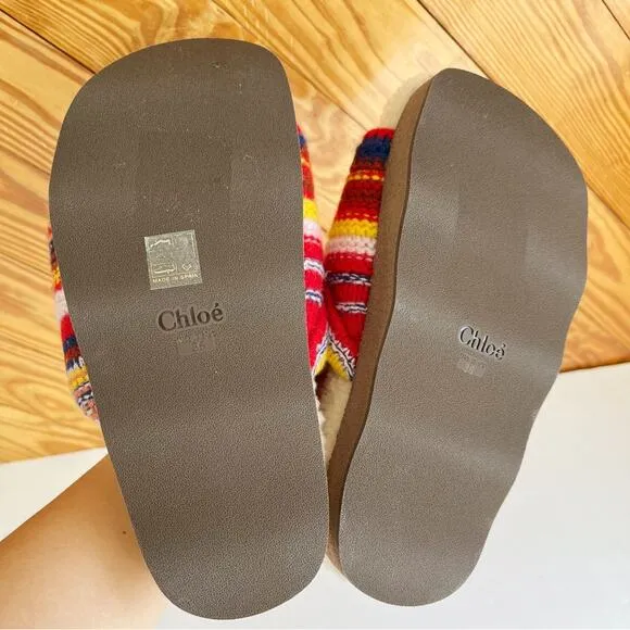 CHLOE Wavy Shearling Slide Sandals EU 36