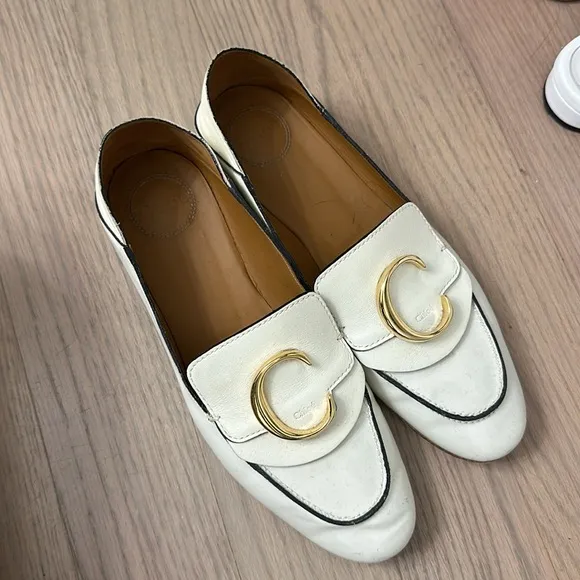 Chloe White Leather Loafers size 40