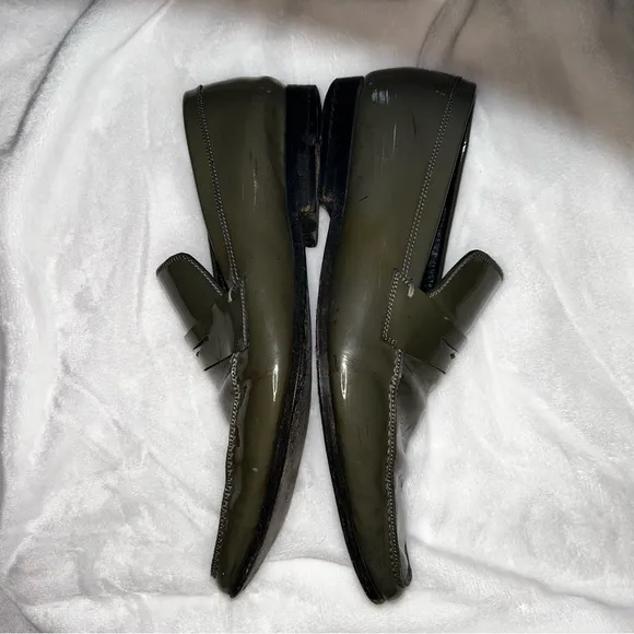 Christian DIOR Green 45 Leather patent penny loafers pointy