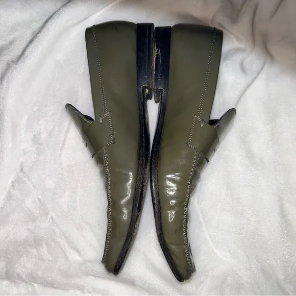 Christian DIOR Green 45 Leather patent penny loafers pointy