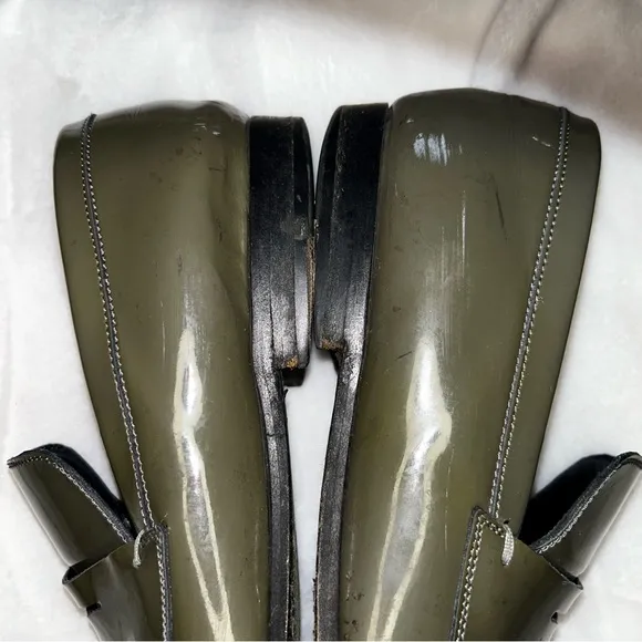 Christian DIOR Green 45 Leather patent penny loafers pointy