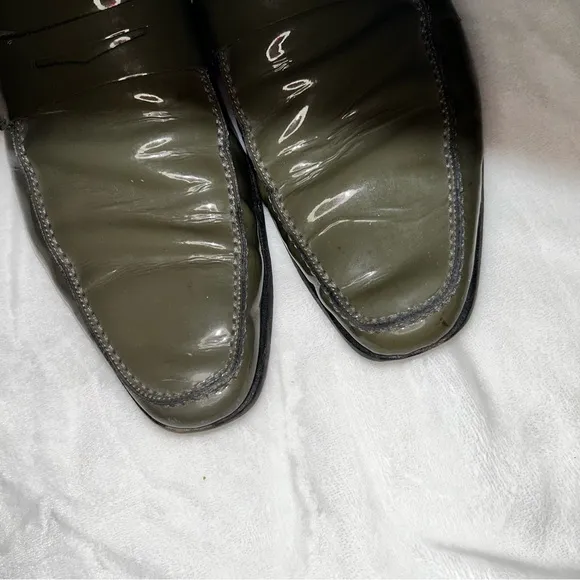 Christian DIOR Green 45 Leather patent penny loafers pointy