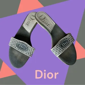 CHRISTIAN DIOR SLIDES SANDALS LIGHT BLUE LOGO FLATS